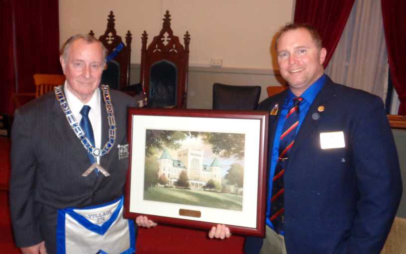 Masonic Home framed print presented to to Worshipful Master Victor Matthews by brother Jesse Pertee